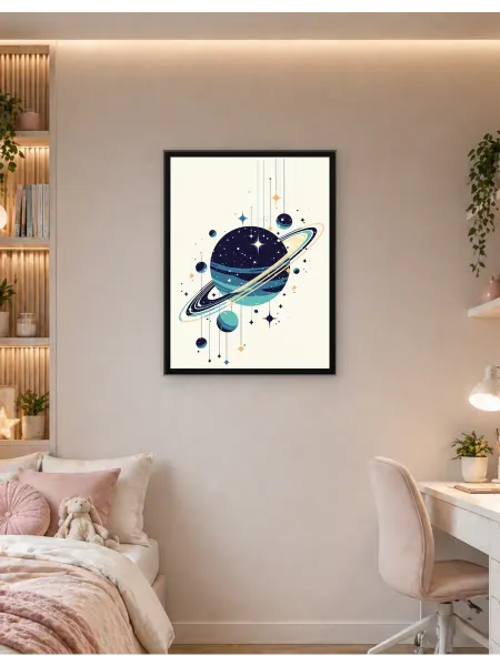 Postersbase Постер Ретро-космическая планета с кольцами и звездами 30x40