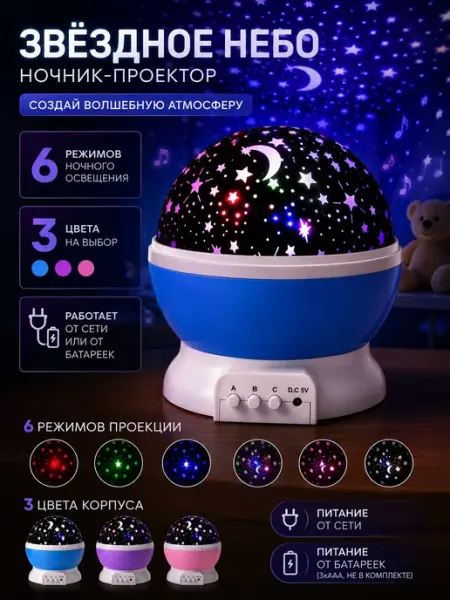 Аманимаркет Ночник проектор звездное небо