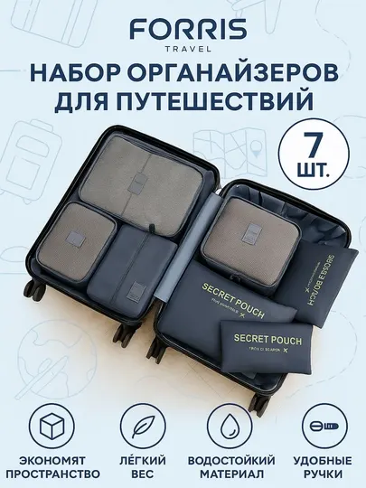 Набор органайзеров FORRIS для чемодана 7 в 1, сумки для одежды, обуви, косметики, в дорогу