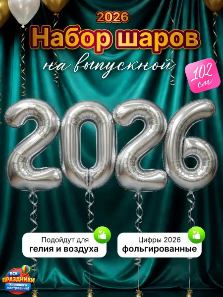 ВСЕ ПРАЗДНИКИ Набор воздушных шаров фольгированные цифры 2026