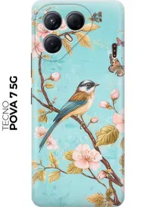Силиконовый чехол на Tecno Pova 7 5G с принтом "Птичка-синичка"