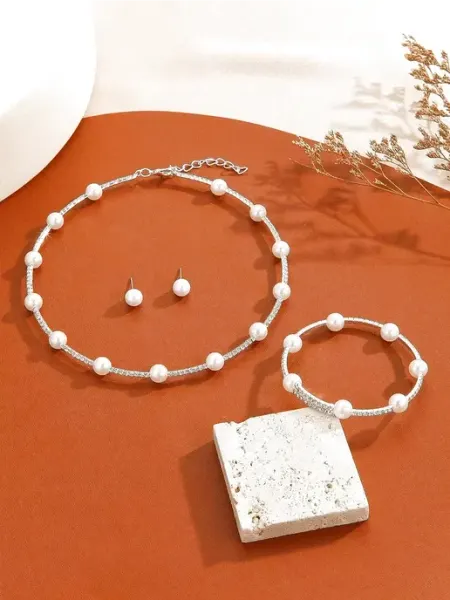 KitsCase Комплект украшений с жемчугом колье, серьги, браслет