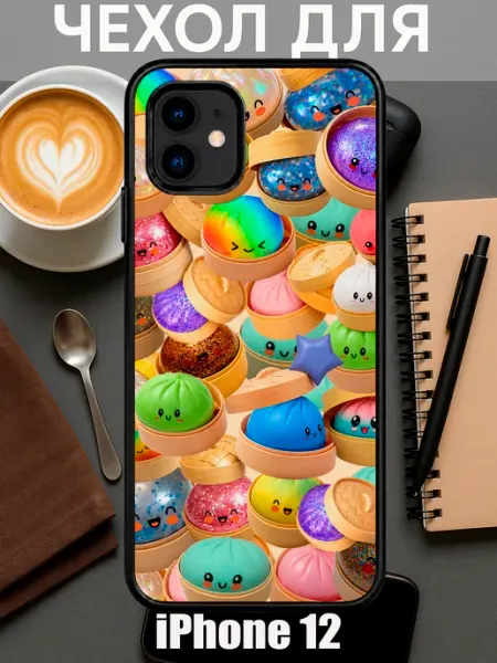Чехол на iPhone 12 с принтом дамплинг пельмешки коллаж