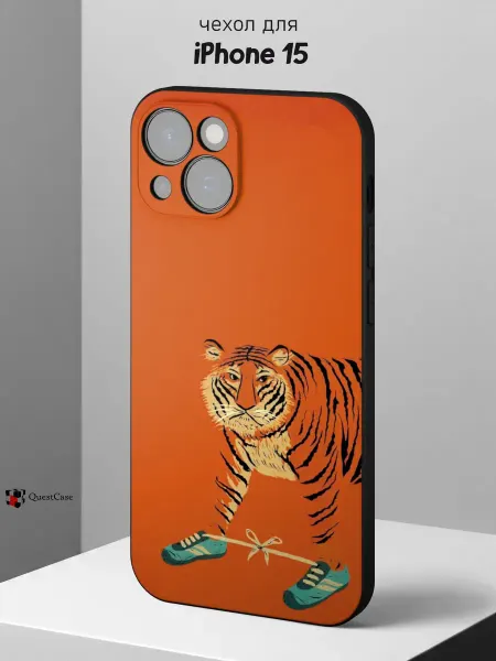 QuestCase Чехол на iPhone 15 с принтом Тигр