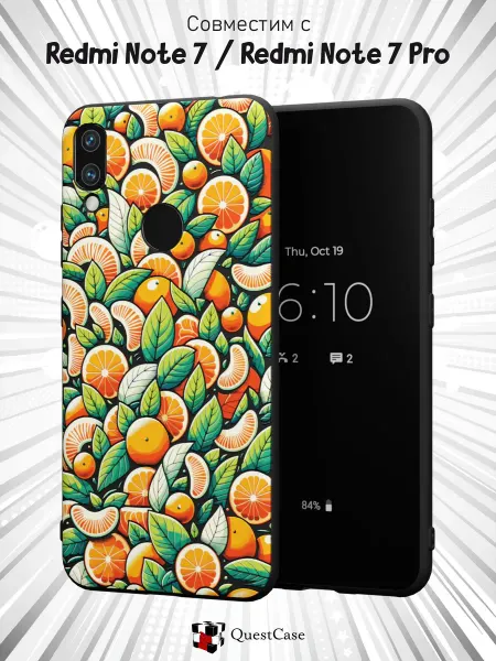 QuestCase Чехол на Xiaomi Redmi Note 7 с принтом Мандарины