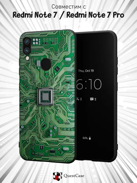QuestCase Чехол на Xiaomi Redmi Note 7 с принтом Микросхема