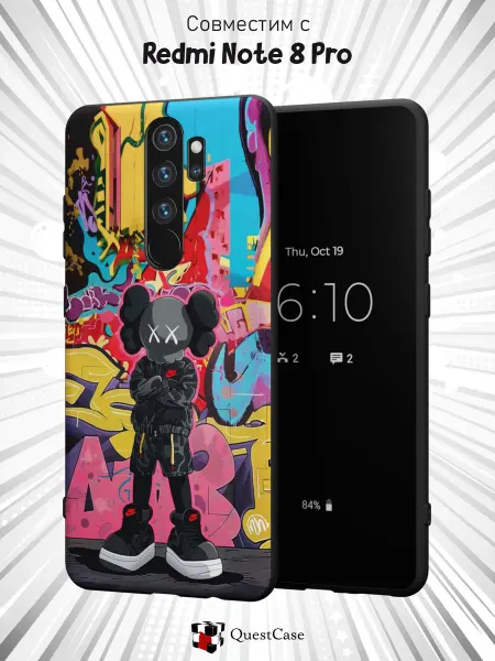 QuestCase Чехол на Xiaomi Redmi Note 8 Pro c принтом KAWS