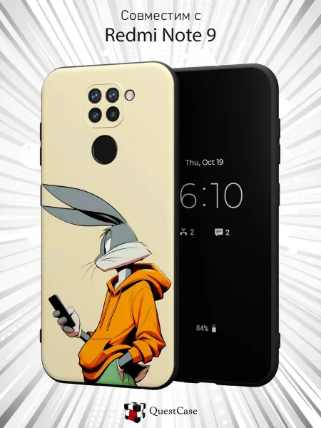 QuestCase Чехол на Xiaomi Redmi Note 9 с принтом Багз Банни