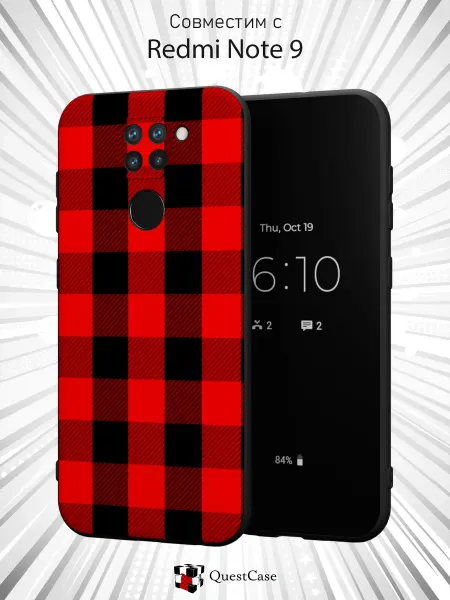 QuestCase Чехол на Xiaomi Redmi Note 9 с принтом Клетка