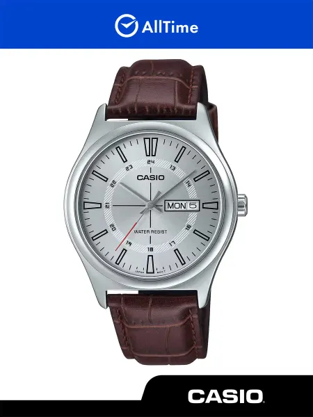 Casio Часы наручные кварцевые серебряные с кожаным ремешком