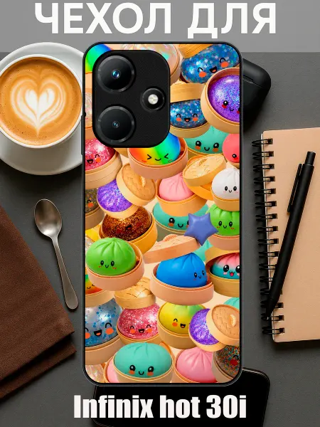 Чехол на Infinix Hot 30i с принтом дамплинг пельмешки коллаж