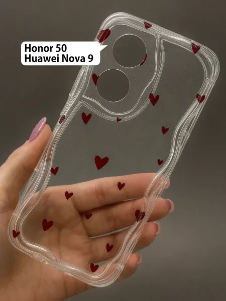 РИНОФОН Рельефный чехол с сердечками на Honor 50, Huawei Nova 9