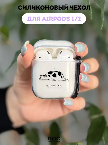 DesignOnCase Чехол на AirPods 1 2 с принтом корова