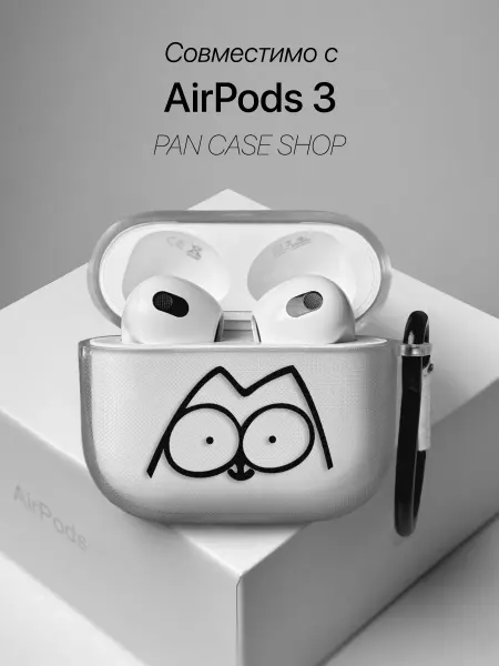 PANCASE Чехол на AirPods 3 с принтом котик прикольный