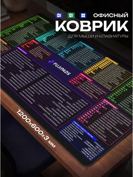 Fujipads Большой коврик для мышки 1200х600 c подсказками excel