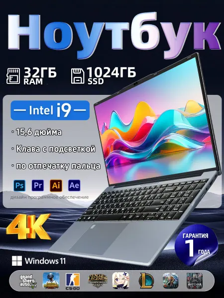 Ноутбук для работы и учебы 15,6" IPS Intel N95 32 2048 ГБ