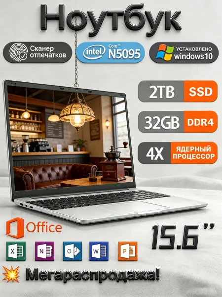 2ТБ 32ГБ Ноутбук SSD мощный ультратонкий 15.6