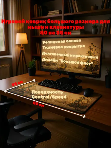 Qumo Игровой коврик для мыши и клавиатуры Grand Fleet 800*350