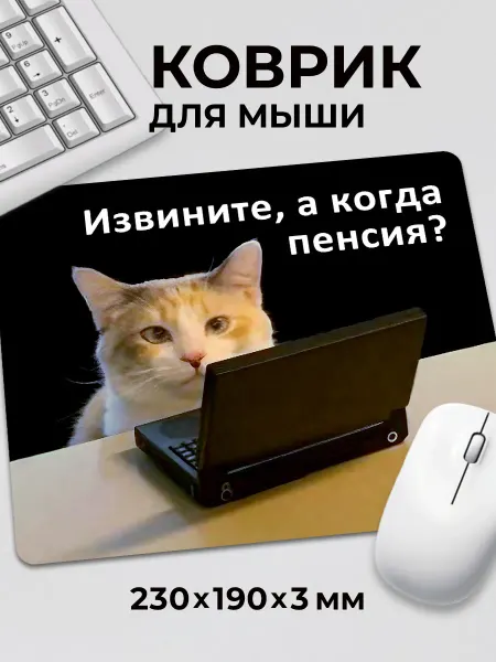 Дари! Коврик для мышки с приколом котик Извините а когда пенсия