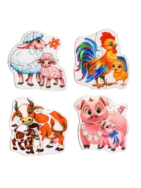 Melograno puzzle Ферма 4 пазла по 4 детали, 16 деталей 12х12см