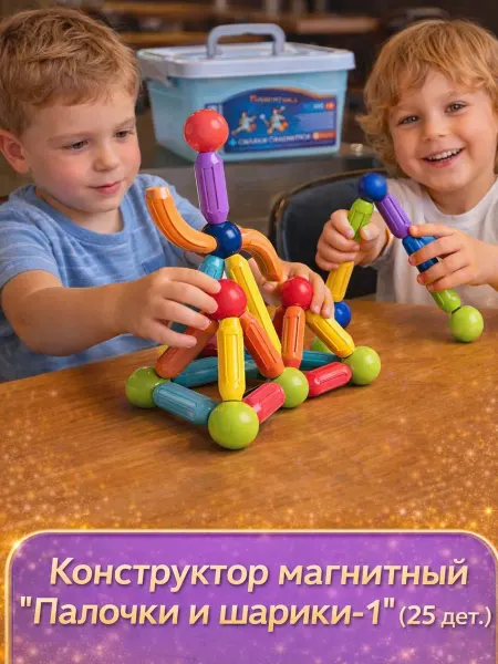 Мамина полка Магнитный конструктор в контейнере 25 деталей