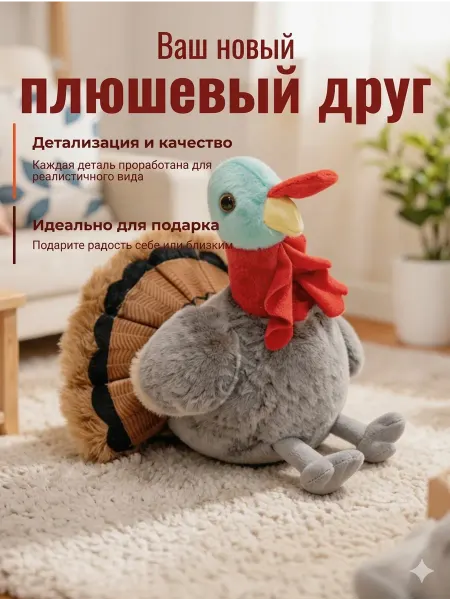 Nazarov Мягкая игрушка реалистичная курица, петух индюк 27 cm