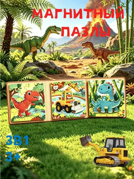 Магнитные пазлы для малышей развивающая книга 3в1