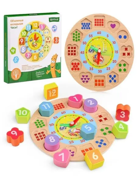 Oubaoloon Деревянные часы для детей игрушка - сортер, 12 шт