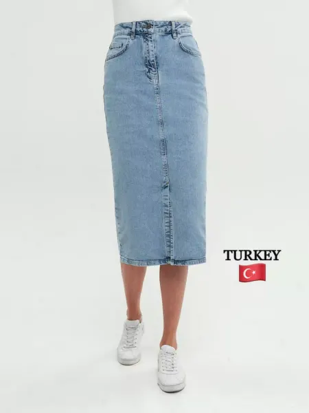 L.8 premium jeans Юбка джинсовая карандаш миди с разрезом спереди Турция