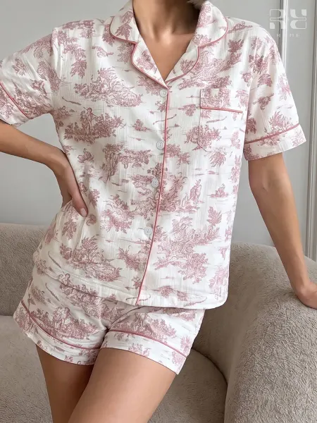 R&R HOME Летняя пижама с шортами и рубашкой домашний костюм