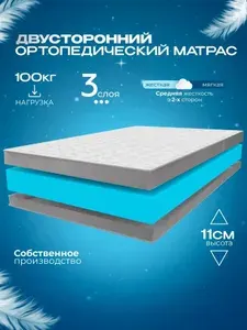 Беспружинный матрас 140х200 см ортопедический VITAFLEX Anatomic Soft 10Sk, пенополиуретан, с ручками, в рулоне