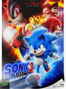 Постер Соник 3 в кино / Sonic the Hedgehog 3, по мотивам фильма, постер на стену для интерьера, в комнату для дома и офиса, А3 (420х297 мм), ПП