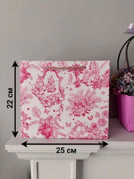 PinkyCat Упаковка Пакет белый с красными цветами 22х25х12
