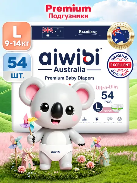 AIWIBI Подгузники Premium 4 L (9-14 кг) 10 шт