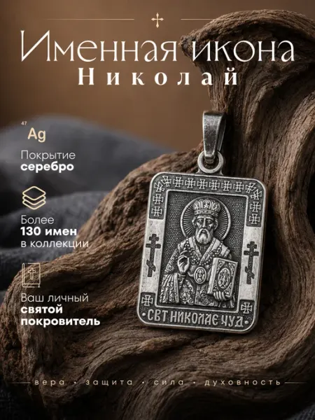 Именная нательная икона подвеска Николай