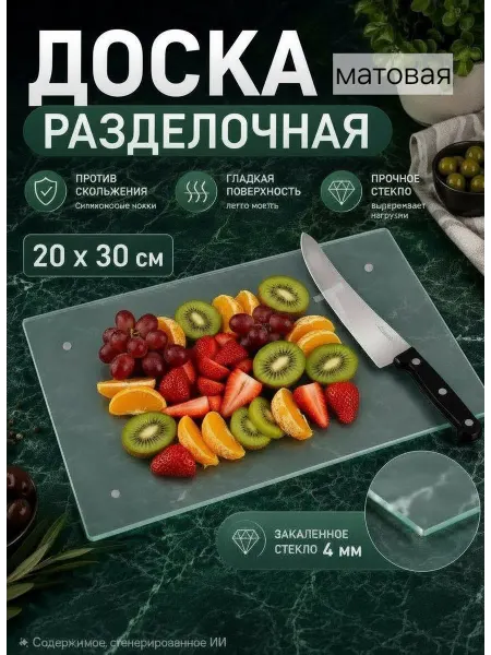 Доска разделочная сервировочная из стекла 20×30 см матовая
