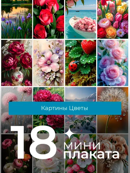 KONNESSI Постеры Картины с цветами. 18шт