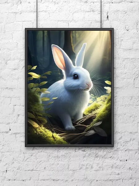 Poster Mall Постер на стену Белый заяц в лесу 30х40