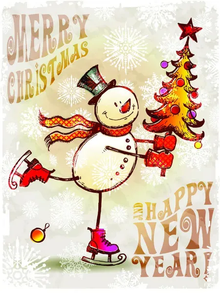 Poster Mall Постер на стену Ретро Merry Christmas Снеговик 40х50