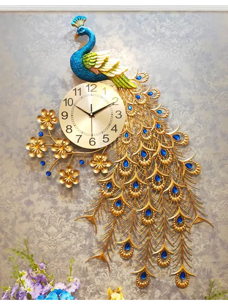Ainydie Часы настенные бесшумные большие, павлин, 93x60см