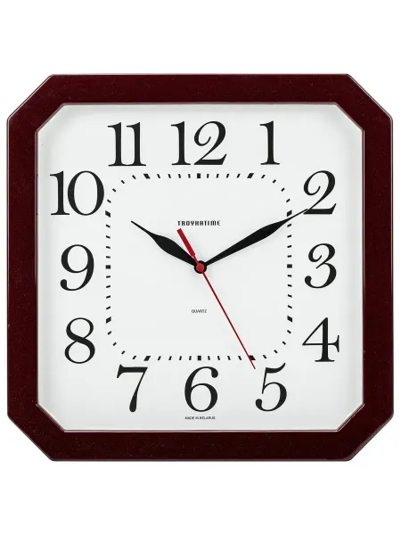 Troyka Часы настенные восьмигранник, белые, коричневая рамка