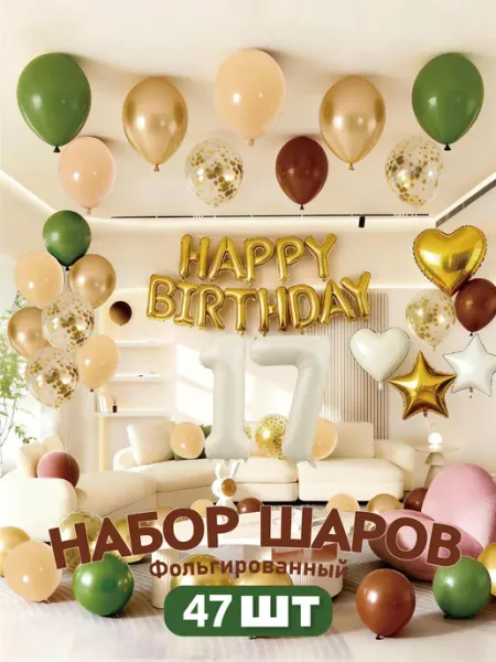 Набор воздушных шаров на 17 лет с фольгированной цифрой