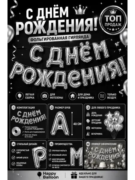 Pro Decor Imron Шары С Днём рождения гирлянда для дня рождения, украшение