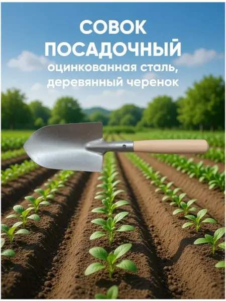 Совок посадочный оцинкованный с деревянной ручкой