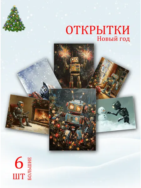 Обнимай словами А6 открытки новогодние роботы