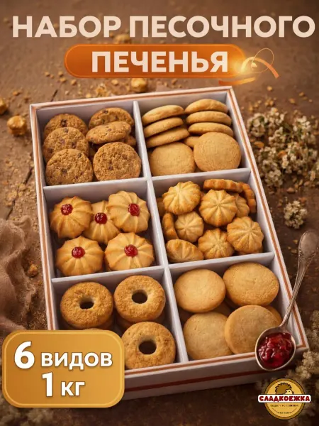 Сладкоежка Набор Песочного печенья "На здоровье" 6 видов ассорти 1 кг