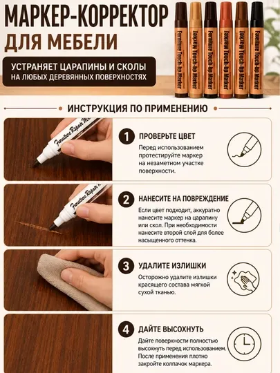 Маркер для реставрации мебели 6 цветов, маркер для удаления царапин на дереве и ламинате