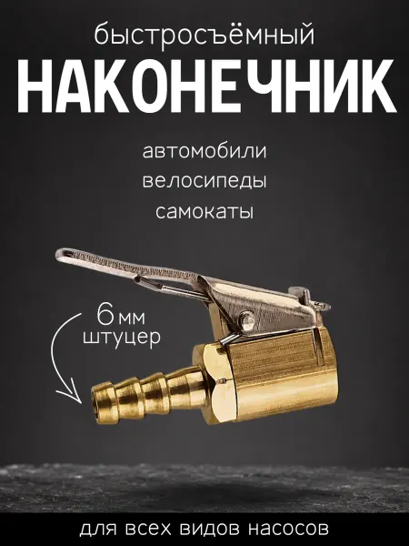 ЩитАвтоПро Быстросъёмный наконечник для насоса, диаметр штуцера 6 мм