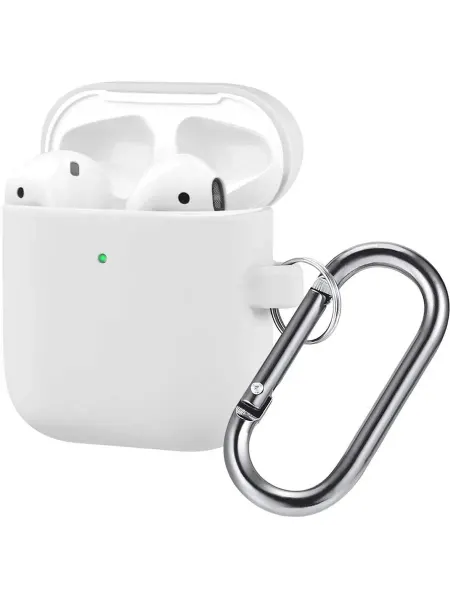 Brosco Чехол силиконовый с карабином для Apple AirPods 2 белый