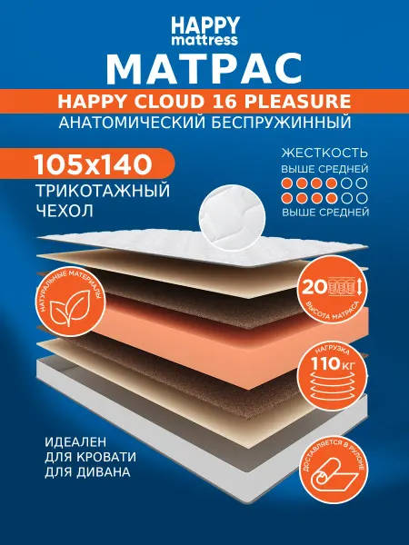 HAPPY MATTRESS Матрас CLOUD 16 PLEASURE KNIT 105х140 см ортопедический